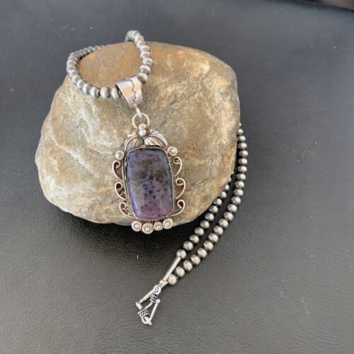 Navajo Pearls Purple Sugilite Necklace Pendant | Sterling Silver | Authentic Native American Handmade | 10912