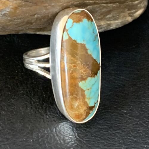 Native American Blue #8 Turquoise Navajo Ring | Sterling Silver | Sz 6.5 | 14032