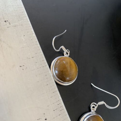 Southwestern Sterling Silver Dangle Earrings | Navajo Coffee Tiger's Eye | Authentic Native American Handmade | 2073