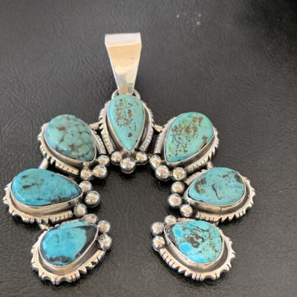 Navajo Spiderweb Turquoise Pendant | Authentic Native American Sterling Silver | Naja | 02224