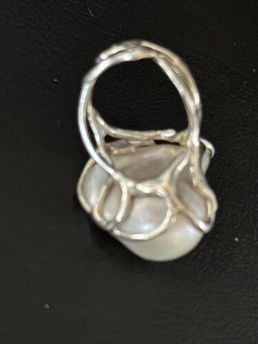 Women's White Baroque Pearl Adjustable Ring | Sterling Silver | Sz 7.5 | 14261