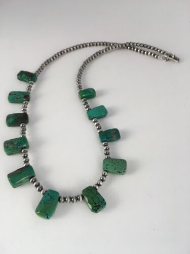 Navajo Faceted Teardrop Green Turquoise Necklace | Sterling Silver | 20" | Authentic Native American Handmade | 8867