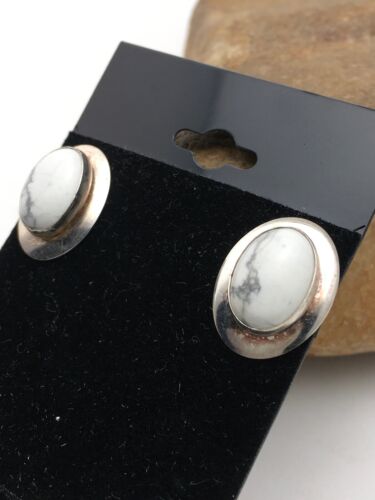 Navajo White Howlite Earrings | Sterling Silver | Authentic Native American Handmade | 0.75" | 4471
