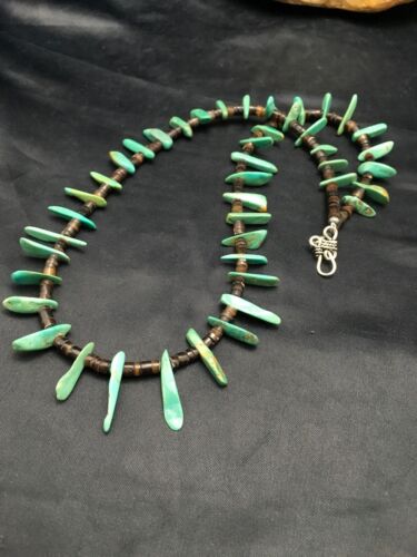 Navajo Green Turquoise & Bone Bead Necklace | Sterling Silver | 20" | Authentic Native American Handmade | 3282