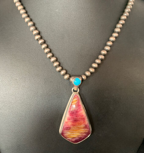 Navajo Purple Spiny Oyster Turquoise Pendant Necklace | Sterling Silver | Multi-Stone | 13789
