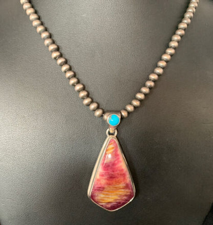 Navajo Purple Spiny Oyster Turquoise Pendant Necklace | Sterling Silver | Multi-Stone | 13789
