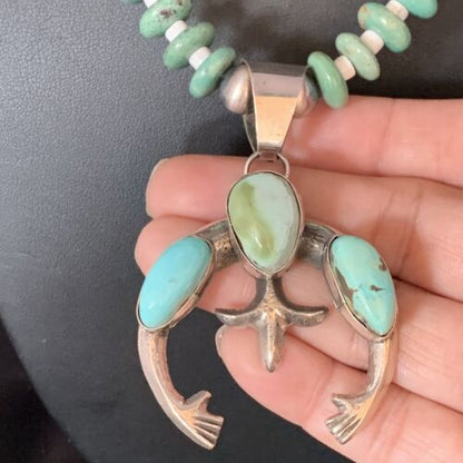 Navajo Royston Green Turquoise Naja Pendant Necklace | Sterling Silver | Authentic Native American Handmade | 13756