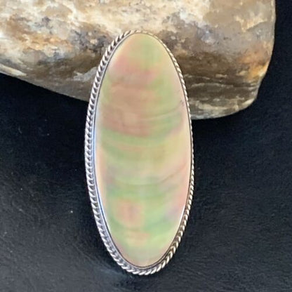 Native American Green Mother of Pearl Inlay Ring | Navajo Sterling Silver | Sz 7.5 | 12939