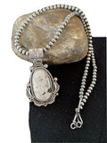 Navajo White Turquoise Buffalo Pendant Necklace | Sterling Silver | Authentic Native American Handmade | 1369