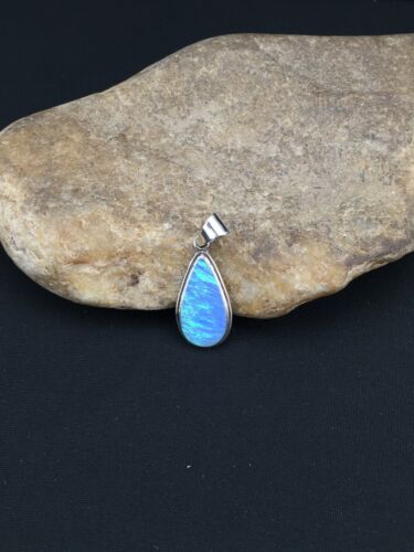 Native American Men's Navajo Blue Opal Pendant | Sterling Silver | 1.75" | 1112