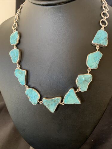 Navajo Blue Kingman Turquoise Rough Pendant Necklace | Sterling Silver | 18" | 11784