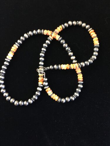 Authentic Navajo Sterling Silver Orange Spiny Oyster Necklace | 21" | Single Strand | Native American Jewelry | 1767