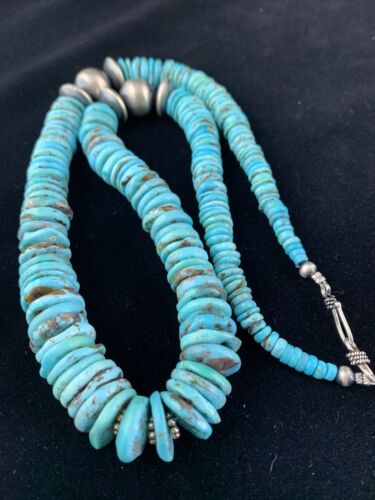 Navajo Graduated Turquoise Necklace | Sterling Silver | Authentic Native American | 18" | 1725