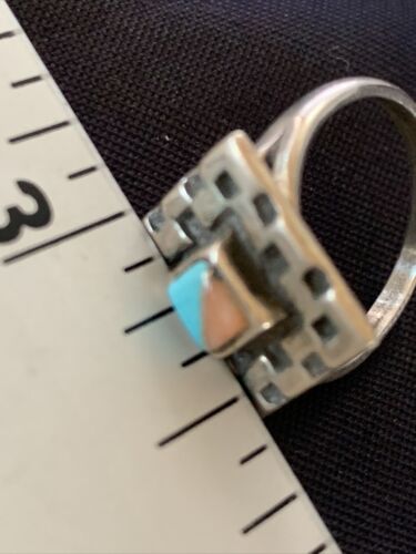 Navajo Blue Turquoise Pink Coral Inlay Ring | Sz 6.5 | Authentic Native American Handmade | 13133 - Masha USA
