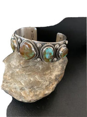 Navajo Green Royston Turquoise Cuff Bracelet | Sterling Silver | 5 Stone | Authentic Native American Handmade | 865