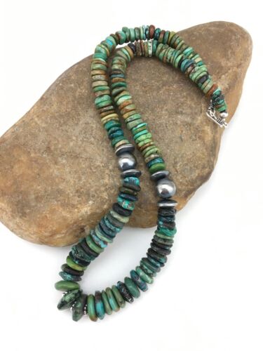 Navajo Green Graduated Turquoise Necklace | Sterling Silver | Authentic Native American | 21" | 4802