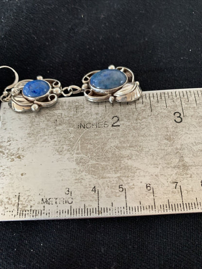 Native American Navajo Denim Lapis Dangle Earrings | Sterling Silver | 2" | 01680 - Masha USA