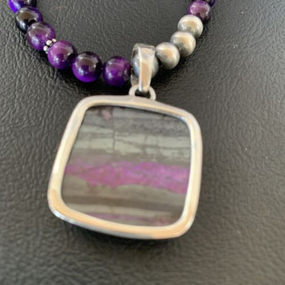 Navajo Pearls Purple Sugilite Onyx Necklace Pendant | Sterling Silver | Authentic Native American Handmade | 13396