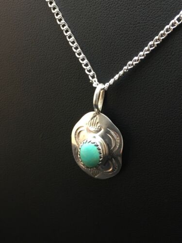 Navajo Turquoise Pendant Necklace | Sterling Silver | Authentic Native American Handmade | 19" Chain| 8955 - Masha USA
