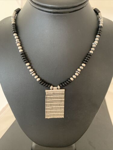 US Women WATERFALL Pendant Design Black Onyx Sterling Silver Necklace02148