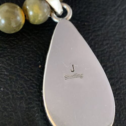 Men's Navajo Pearls Necklace | Gold Bumblebee Jasper Pendant | Sterling Silver | Native American Handmade | 13811