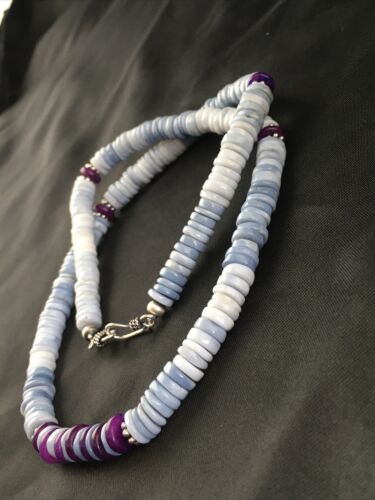 Navajo Purple Sugilite Blue Opal Bead Necklace | Sterling Silver | 21" | Authentic Native American Handmade | 10149
