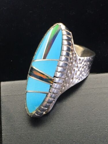 Native American Women's Navajo Opal & Turquoise Inlay Ring | Sterling Silver | Sz 6.5 | 1606