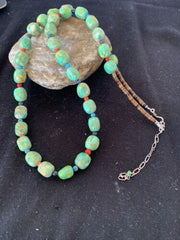 Navajo Blue Turquoise & Agate Necklace | Sterling Silver | 19" | Authentic Native American Handmade | 00819