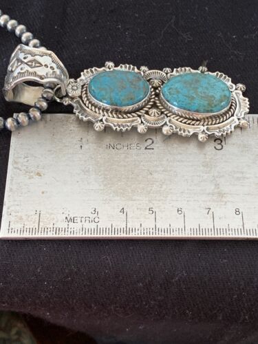 Men's Sterling Silver Navajo Pearls Necklace | Blue Turquoise Pendant | Multi-Stone | Authentic Native American Handmade | 152
