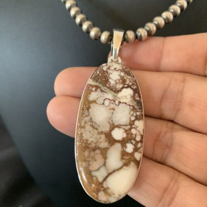 Navajo Wild Horse Turquoise Pendant Necklace | Sterling Silver | Authentic Native American Handmade | 10828