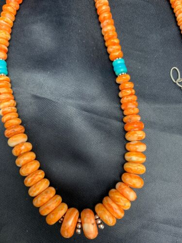 Navajo Spiny Oyster & Turquoise Graduated Necklace | Sterling Silver | Authentic Native American | 20" | 4608
