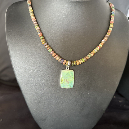 Southwestern Women's Green Opal Pendant Necklace | Sterling Silver | 17" | 14423