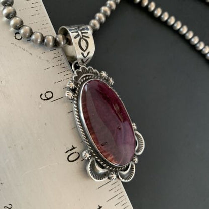 Navajo Purple Spiny Oyster Pendant Necklace | Sterling Silver | Authentic Native American Handmade | 11303