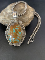 Navajo Blue #8 Turquoise Pendant Necklace | Sterling Silver | Authentic Native American Handmade | 10229