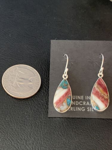 Navajo Purple Spiny Oyster Turquoise Dangle Earrings | Sterling Silver | Authentic Native American Handmade | 14081