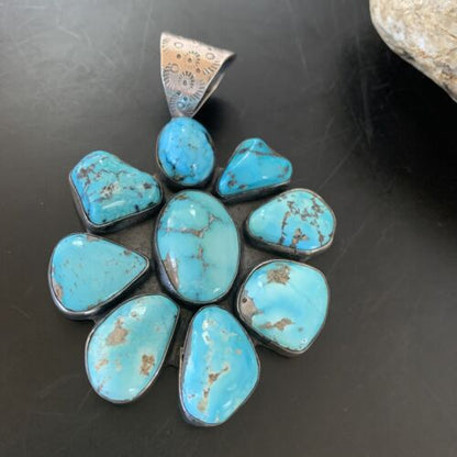 Navajo Kingman Turquoise Pendant | Sterling Silver | Authentic Native American Handmade | 11519