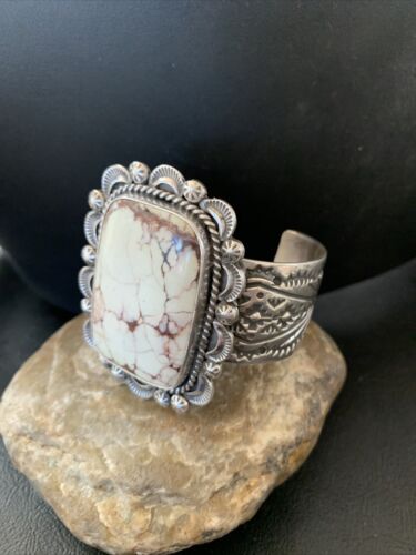 Navajo Wild Horse Turquoise Cuff Bracelet | Sterling Silver | Authentic Native American Handmade | 1418
