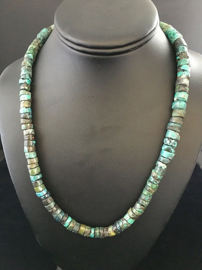 Navajo Blue Turquoise Heishi Necklace | Sterling Silver | Authentic Native American | 19" | 1754