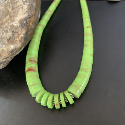 Navajo Green Gaspeite Shell Necklace | Sterling Silver | Authentic Native American | 22" | 11466