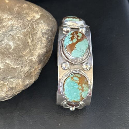 Native American Men's Navajo Blue #8 Turquoise Cuff Bracelet | Sterling Silver | 14441