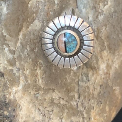 Navajo Blue Turquoise Pink Coral Inlay Ring | Sz 5.5 | Authentic Native American Handmade | 11171