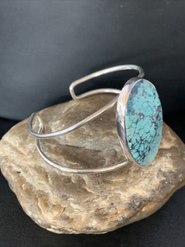 Women's Sterling Silver Blue Kingman Turquoise Cuff Bracelet | Authentic Native American Handmade | 14066