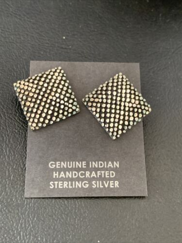 Old Pawn Southwestern Sterling Silver Stud Earrings | Diamond Cut | 1" | 12991