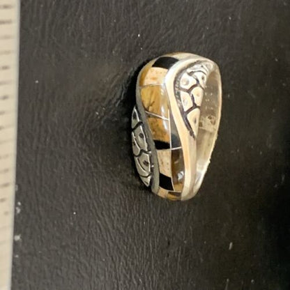 Navajo Black Onyx Coffee Tigers Eye Inlay Ring | Sterling Silver | Sz 6.5 | 10737