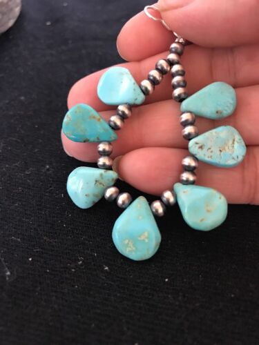 Blue Turquoise Teardrop Earrings | Navajo Sterling Silver | Authentic Native American Handmade