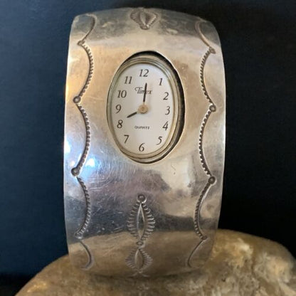 Authentic Navajo Sterling Silver Watch Tips Bracelet | Old Pawn Stamped | Native American Jewelry | 1458