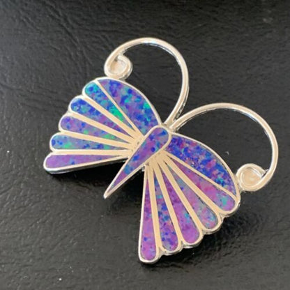 Zuni Purple Opal Butterfly Necklace Pin Pendant | Sterling Silver | Authentic Native American Handmade | 11974