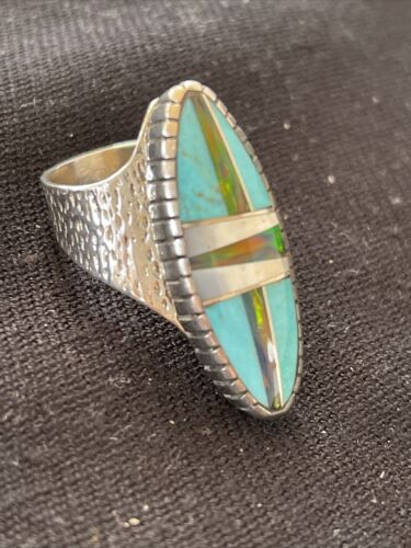 Navajo Multi-Color Opal & Turquoise Inlay Ring | Sterling Silver | Sz 7 | Authentic Native American Handmade | 1580