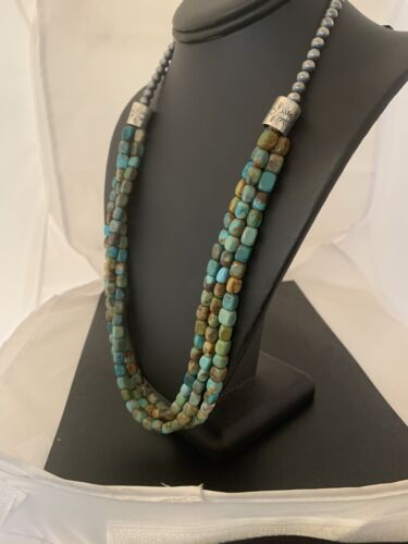 Native American Green Turquoise Necklace | Navajo Sterling Silver | Authentic Handmade | 611