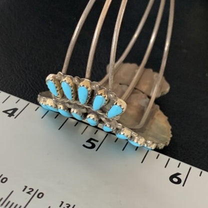 Navajo Old Pawn Zuni Blue Turquoise Cuff Bracelet | Sterling Silver | Authentic Native American Handmade | 12836